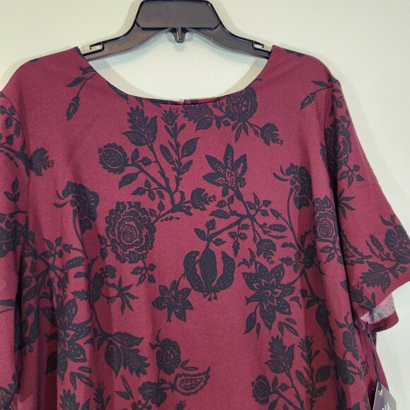 Ava Viv Burgundy Floral Slit-Back SS Blouse 2X - Picture 4 of 7